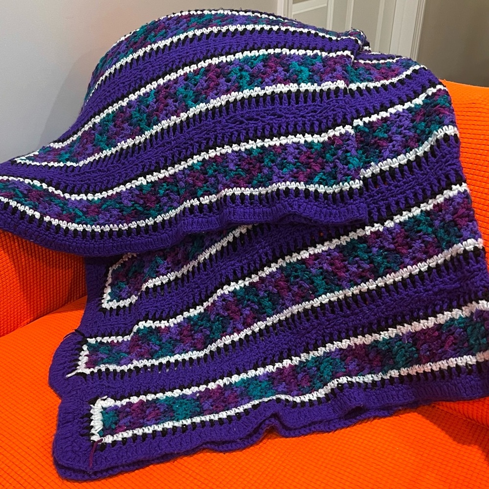 Vintage Handmade Purple Crochet Afghan Throw Blanket